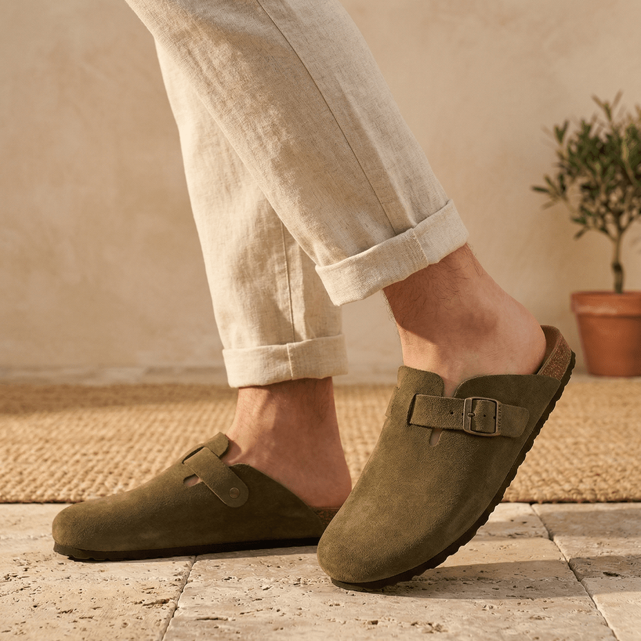 Solal Men – Suede Clogs with Cork and Leather Comfort Footbed - 41 - Black