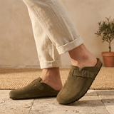 Solal Men – Suede Clogs with Cork and Leather Comfort Footbed - 41 - Black