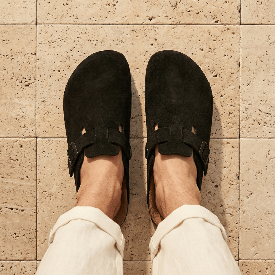 Solal Men – Suede Clogs with Cork and Leather Comfort Footbed - 41 - kaki