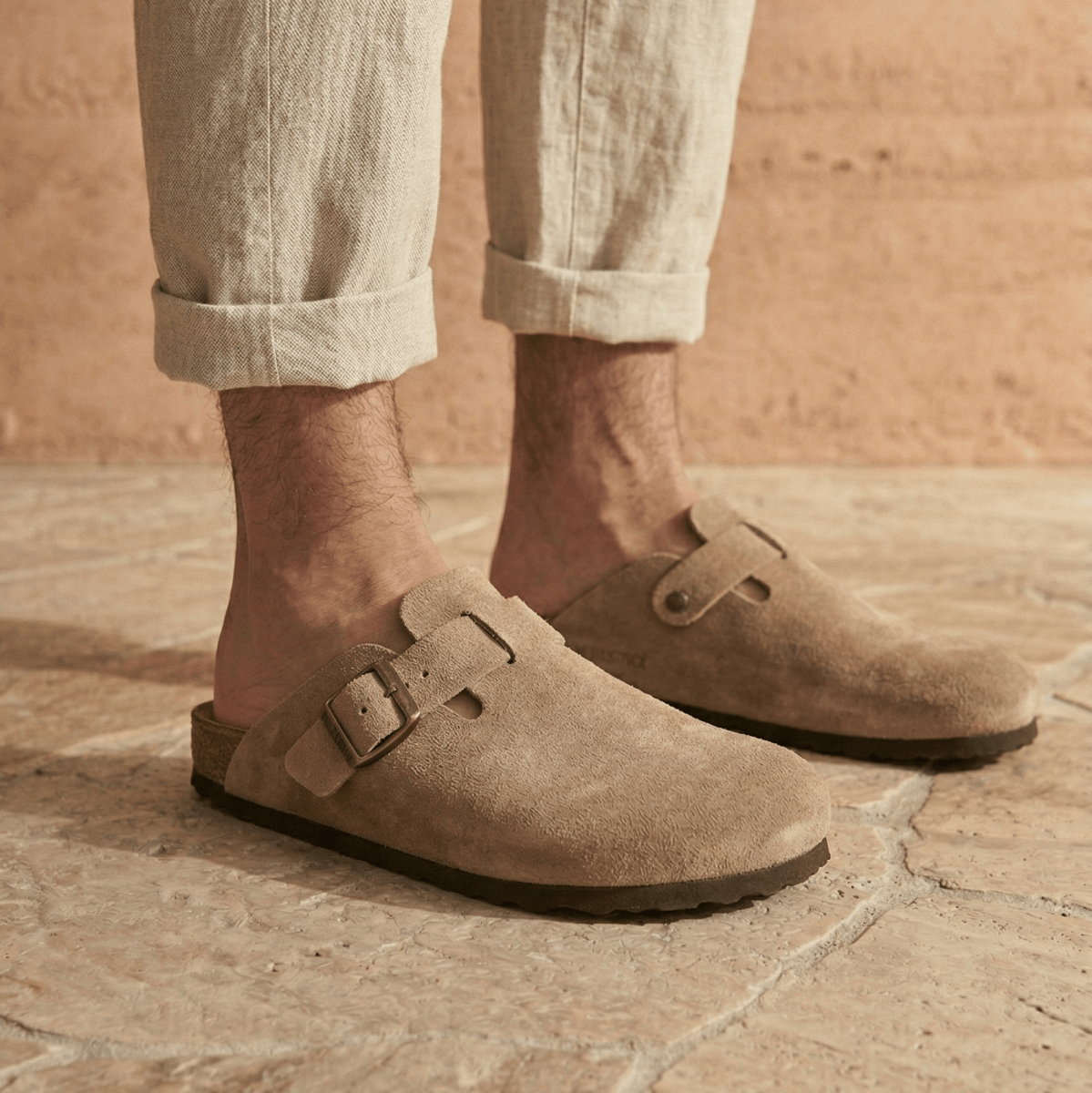 Solal Men – Suede Clogs with Cork and Leather Comfort Footbed - 40 - kaki