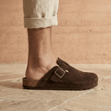 Solal Men – Suede Clogs with Cork and Leather Comfort Footbed - 40 - Black