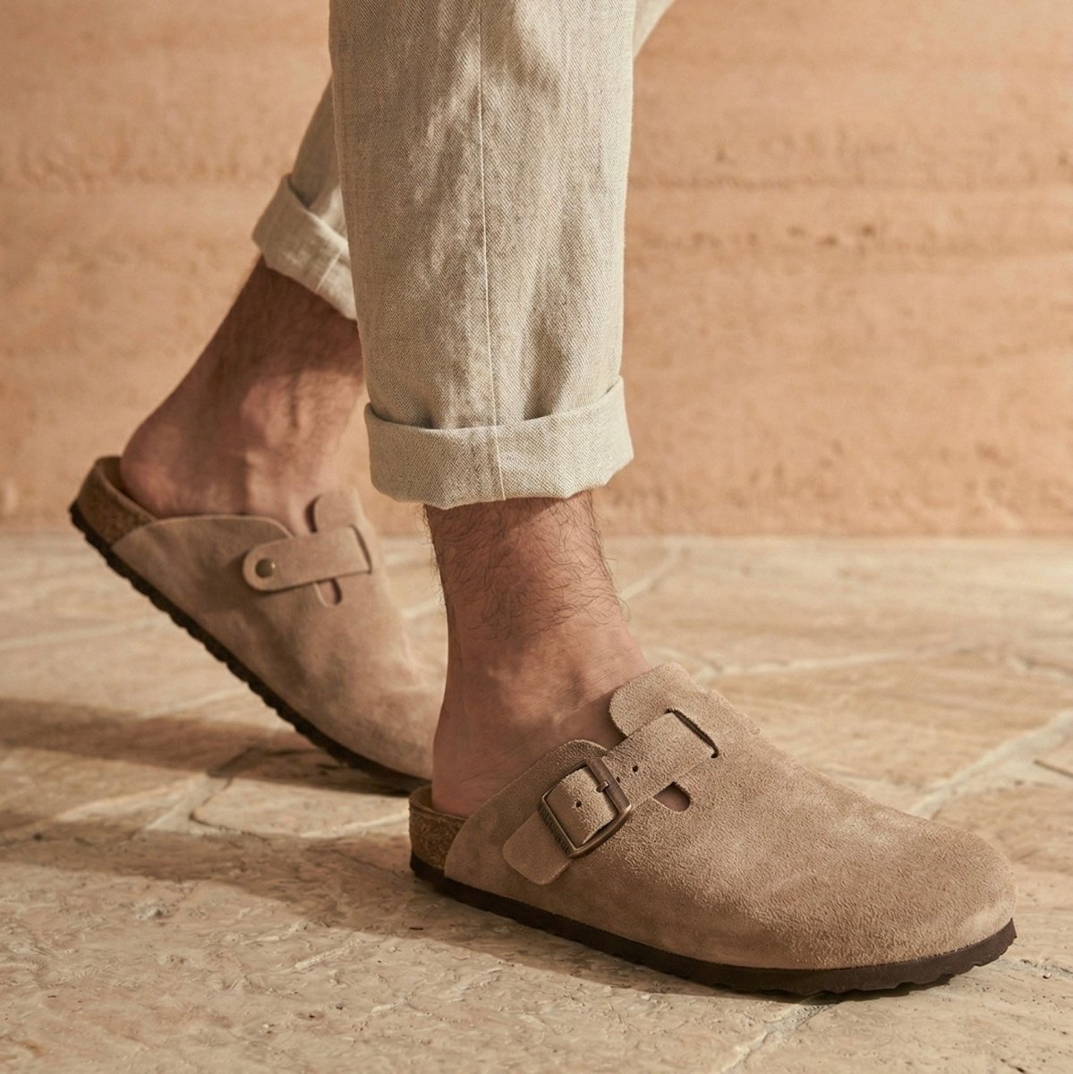 Solal Men – Suede Clogs with Cork and Leather Comfort Footbed - 40 - Taupe