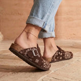 Solal Printed – Women’s Suede Clogs with Cork and Leather Footbed - 36 - Taupe bandana