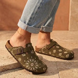 Solal Printed – Women’s Suede Clogs with Cork and Leather Footbed - 36 - Kaki bandana