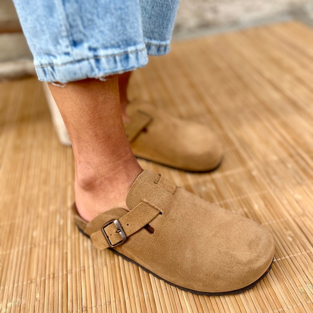 Solal – Women’s Suede Clogs with Cork and Leather Comfort Footbed - 38 - kaki