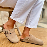 Solal – Women’s Suede Clogs with Cork and Leather Comfort Footbed - 36 - Taupe