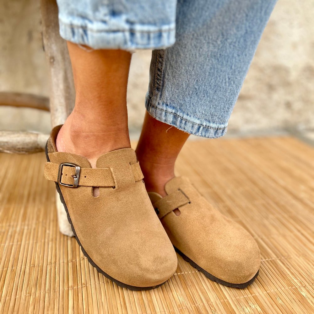 Solal – Women’s Suede Clogs with Cork and Leather Comfort Footbed - 38 - Camel