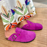 Solal – Women’s Suede Clogs with Cork and Leather Comfort Footbed - 38 - Bordeaux Bandana