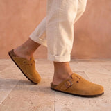 Solal – Women’s Suede Clogs with Cork and Leather Comfort Footbed - 36 - Kaki bandana