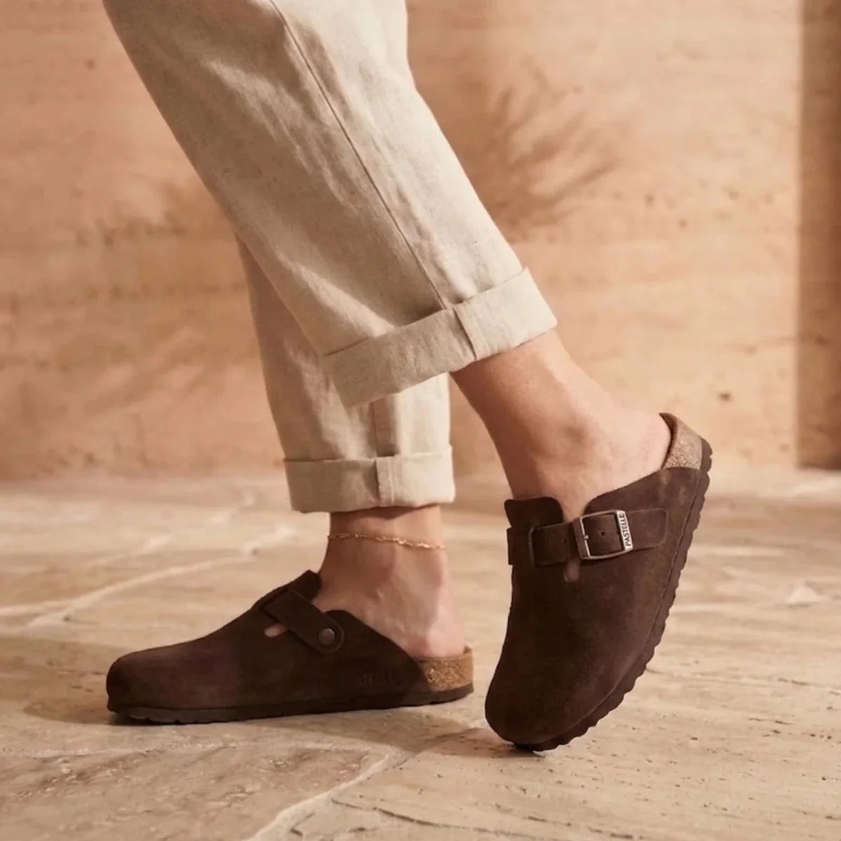 Solal – Women’s Suede Clogs with Cork and Leather Comfort Footbed - 36 - kaki