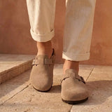 Solal – Women’s Suede Clogs with Cork and Leather Comfort Footbed - 36 - Camel