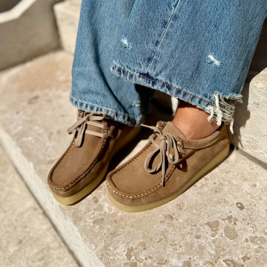 Zap – Women’s Suede Lace-Up Loafers with Natural Crepe Sole - 36 - Rouille